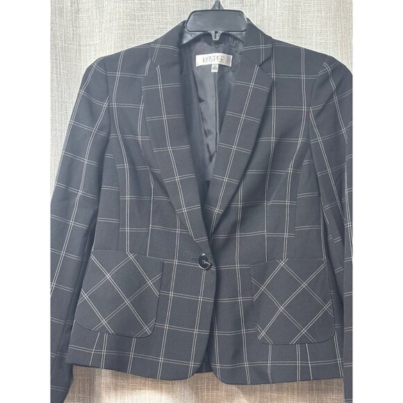 Kasper Windowpane-Plaid One-Button Blazer, Black/Vanilla, 4 - Picture 6 of 14